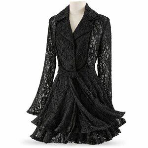 Ryu Coat Jacket Black Lace Ruffle Belted Gothic Floral Victorian Dress Top